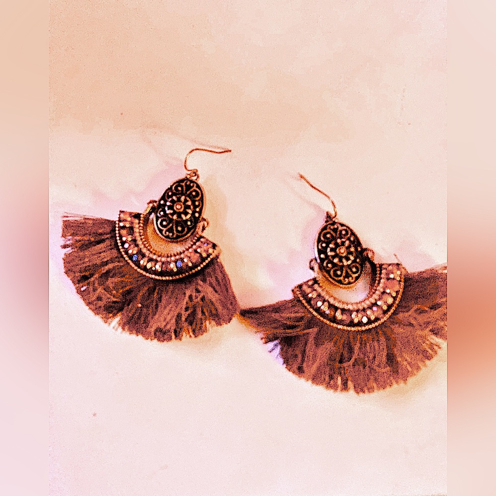 Boho Tassel & Crystal Bead Earrings